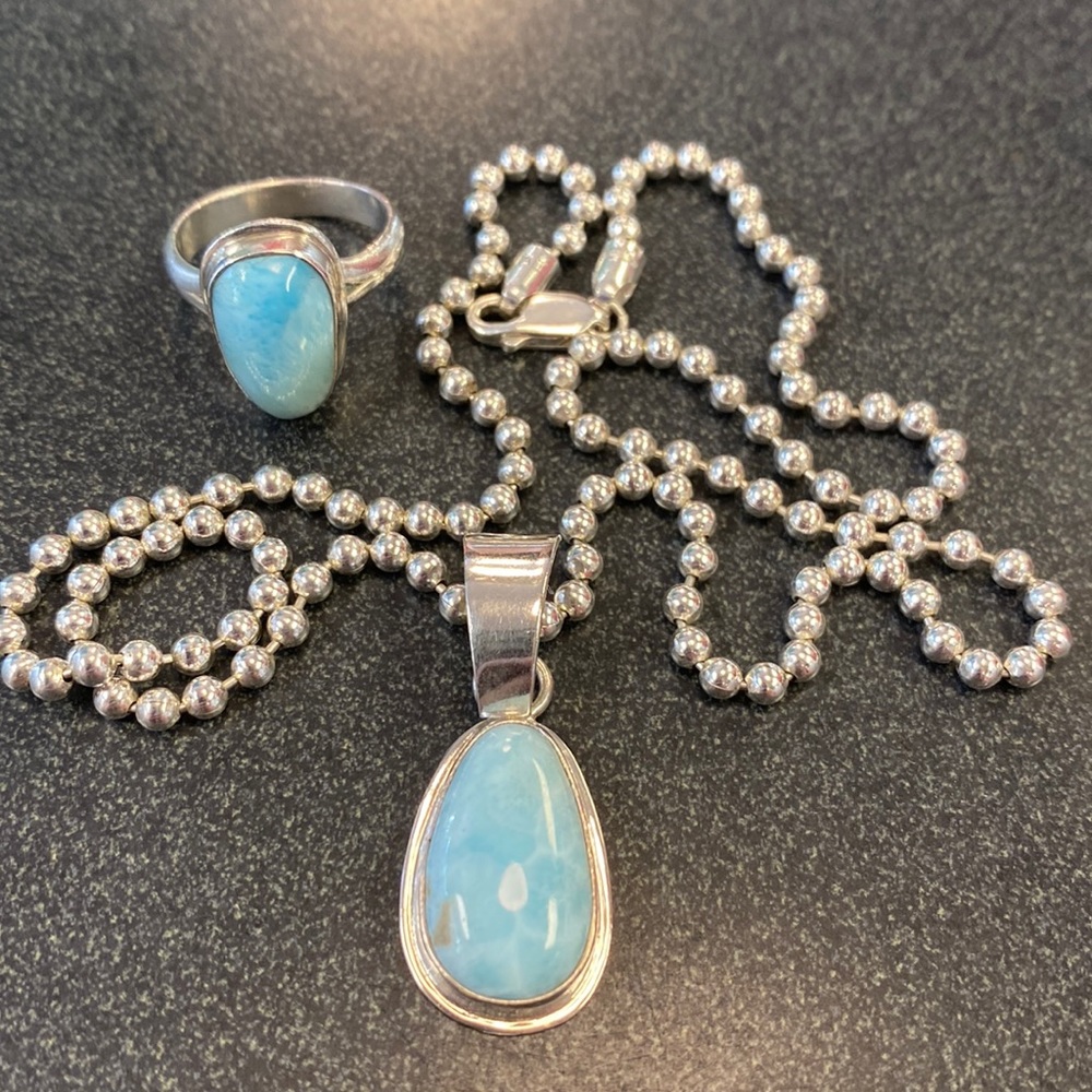 larimar ring 925 sterling silver